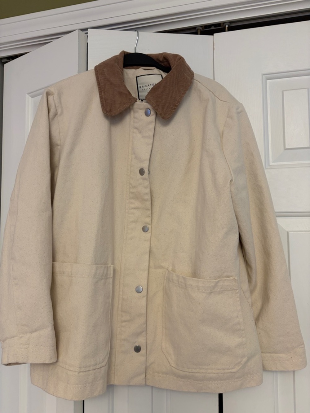 bagatelle Cream Canvas Utility Jacket with Brown Corduroy Collar